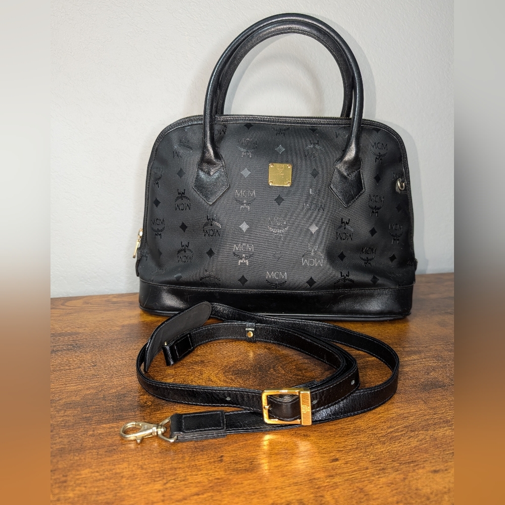 MCM Black Satchel with Gold Hardware